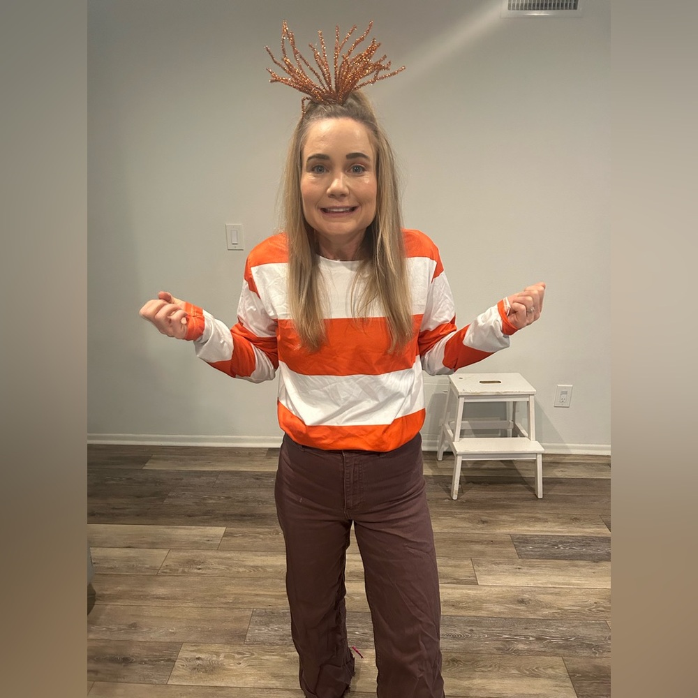 Inside Out’s  Anxiety Striped Orange and White Women's Top